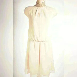 PATRIZIA PEPE FIRENZE Blush Pink Sequin Halter Mini Cocktail Silk Dress 42 Italy